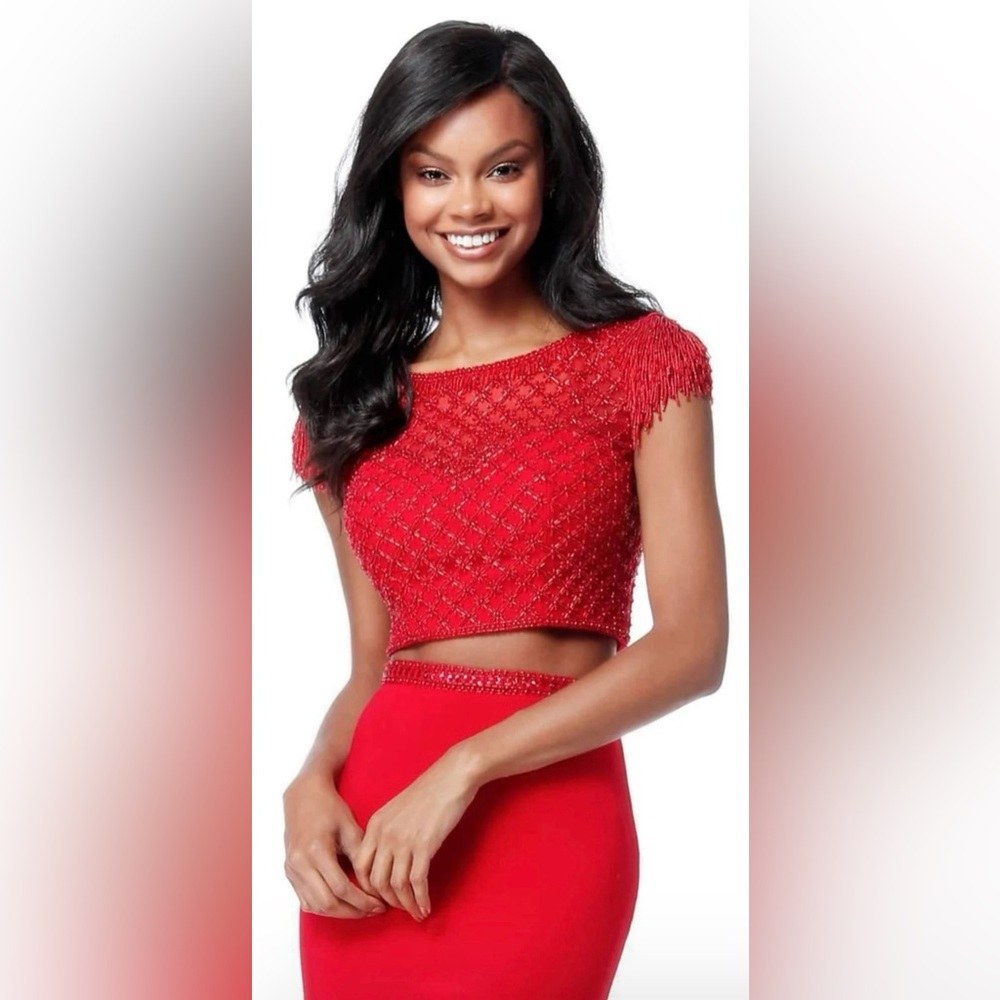 SHERRI HILL RED TWO PEICE DRESS 6 - Picture 5 of 9